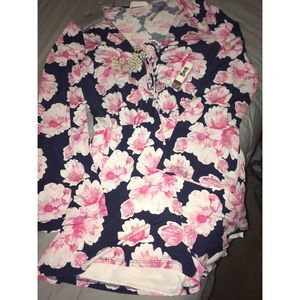 Pink, White, and Navy Floral Romper